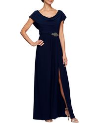 Alex Evenings - Cowl Neck Beaded Waist Gown In Navy At Nordstrom Rack - Lyst