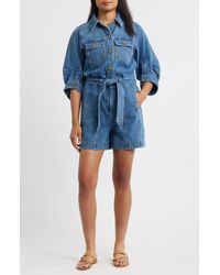 Wit & Wisdom - Barrel Sleeve Tie Waist Denim Romper - Lyst