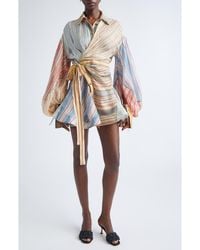 Zimmermann - Rebellion Asymmetric Stripe Long Sleeve Linen & Silk Shirtdress - Lyst
