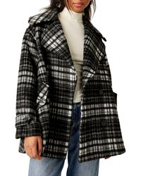 Free People - Highlands Plaid Double Breasted Peacoat - Lyst