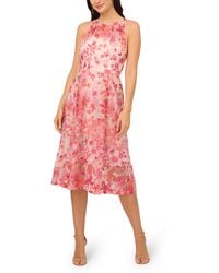Adrianna Papell - Floral Embroidered Fit & Flare Midi Dress - Lyst