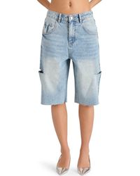 Steve Madden - Lange Low Rise Ripped Denim Bermuda Shorts - Lyst