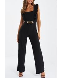 Quiz - Scuba Crepe Chain Front Frill Jumpsuit - Lyst