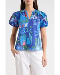 Sugarlips - Punta Alta Berisa Split Neck Puff Sleeve Cotton Top - Lyst
