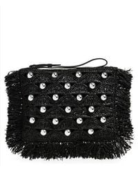 Rabanne - Bead Embellished Woven Raffia Pouch Wristlet - Lyst