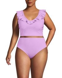 Lands' End - Pique Ruffle Tankini Top And High Waisted Bottom Swimsuit Set - Lyst