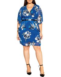 City Chic - Floral Print Belted Faux Wrap Dress - Lyst