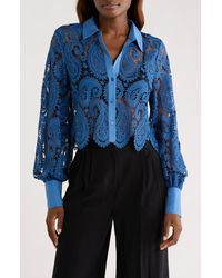 L'Agence - Odelia Lace Crop Button-Up Shirt - Lyst
