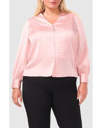 Halogen® - Collarless Satin Button-Up Shirt - Lyst