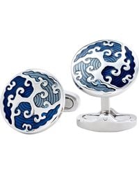 Link Up - Round Cufflinks With Enamel Wave Overlay - Lyst