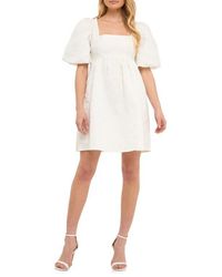 Endless Rose - Open Back Floral Jacquard Puff Sleeve Minidress - Lyst