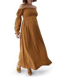 Ingrid & Isabel - The Dream Off The Shoulder Long Sleeve Cotton Maternity Midi Dress - Lyst