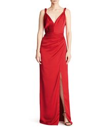 Halston - Yvette Side Ruched Satin Gown - Lyst