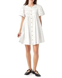 English Factory - Embroidered Cotton Eyelet Button-up Babydoll Dress - Lyst