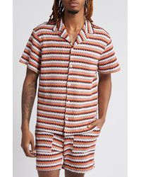 KROST - Stripe Pointelle Short Sleeve Knit Button-up Shirt - Lyst