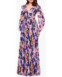 Betsy & Adam - Metallic Floral Pleated Long Sleeve Gown - Lyst
