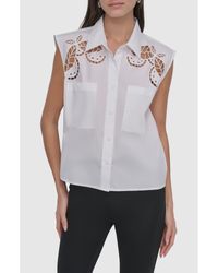 DKNY - Cutwork Poplin Button-Up Shirt - Lyst