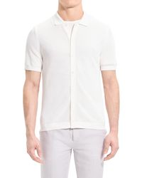Theory - Cairn Short Sleeve Button-up Cotton Blend Sweater - Lyst