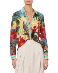 Alice + Olivia - Willa Tropical Print Silk Button-Up Shirt - Lyst