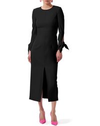 Carolina Herrera - Long Sleeve Stretch Wool Midi Sheath Dress - Lyst