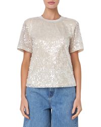 Grey Lab - Sequin Padded Shoulder Back Cutout Top - Lyst