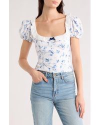 Reformation - Alice Lace Trim Puff Sleeve Crop Top - Lyst