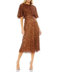 Mac Duggal - Embellished Cape High Neck Midi Dress - Lyst