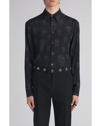 McQueen - Skull Print Shop Button-Up Shirt - Lyst
