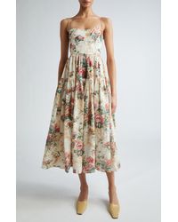 Erdem - Floral Tiered Linen Fit & Flare Dress - Lyst