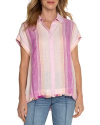 Liverpool Los Angeles - Stripe High Low Short Sleeve Button-up Shirt - Lyst