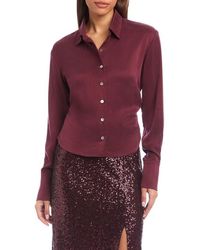 Fifteen Twenty - Tawnie Side Pleat Satin Button-Up Shirt - Lyst
