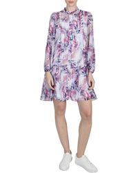 Julia Jordan - Floral Pleat Long Sleeve Chiffon Dress - Lyst
