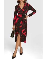 Donna Karan - Bar Long Sleeve Faux Wrap Jersey Midi Dress - Lyst