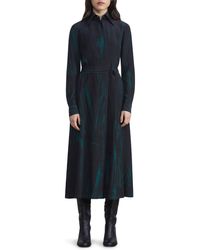 Lafayette 148 New York - Stamped Pages Print Long Sleeve Silk Crêpe De Chine Shirtdress - Lyst