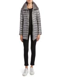 Moncler Soufre Lightweight Down Puffer Coat With Genuine Mink Fur Trim - Grey