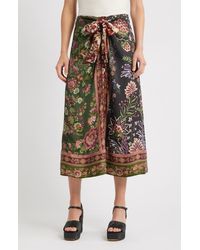 FARM Rio - Winter Garden Mix Print Tie Front Midi Skirt - Lyst