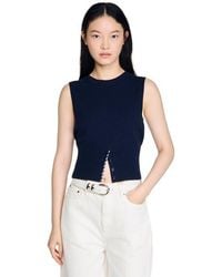 Sandro - Cropped Stripy Wool-Cashmere Sweater - Lyst