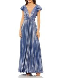 Mac Duggal - Ruffle Sleeve Cutout Pleated Metallic Gown - Lyst