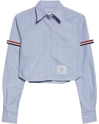 Thom Browne - Armband Stripe Cotton Poplin Crop Button-down Shirt - Lyst