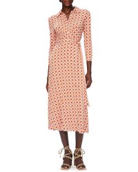 Diane von Furstenberg - Sana Two Cane Print Midi Wrap Dress - Lyst