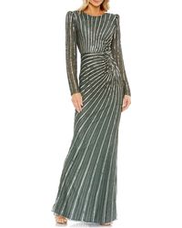 Mac Duggal - Sequin Stripe Long Sleeve Sheath Gown - Lyst