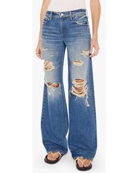 Mother - The Down Low Spinner Heel Ripped Low Rise Wide Leg Jeans - Lyst