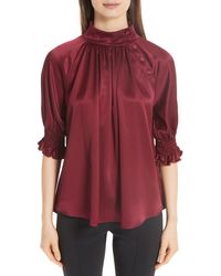 Adam Lippes - Silk Charmeuse Smocked Blouse - Lyst