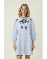 Modenaire - Striped Button-Front Scalloped Collar Dress - Lyst