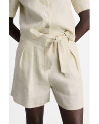 Mango - Belted Linen Shorts - Lyst