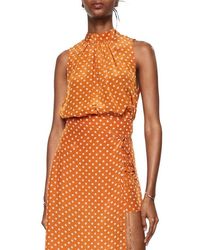 Mango - Polka Dot Satin Sleeveless Blouse - Lyst