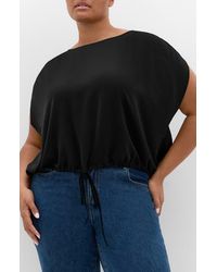 City Chic - Elise Ruched Sleeve Drawstring Waist Top - Lyst