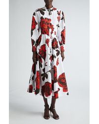 Alexander McQueen - Rose Print Long Sleeve Cotton Shirtdress - Lyst