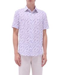 Bugatchi - Orson Geo Print Short Sleeve Cotton Seersucker Button-Up Shirt - Lyst