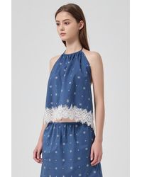 NUAJE NUAJE - Soleil Lace Trim Halter Cotton Top - Lyst